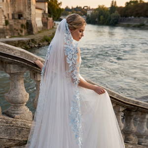 <span class=keywords><strong>Voile</strong></span> de mariée long en dentelle avec appliques, taille personnalisée, 1 couche, orné de paillettes, vente en gros d'usine, faible MOQ, OEM/ODM - Product Image 3