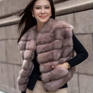 थोक उच्च गुणवत्ता वाले फर गुलाबी पूर्ण सेबल गर्दन टैंक शीर्ष कोट महिलाओं के लिए वास्तविक टकनी फर बनियान - Product Image 2