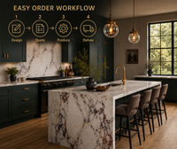 Ensemble d'armoires de cuisine modernes KEJIA vert foncé style Shaker avec îlot en marbre veiné violet, armoires de cuisine modulaires personnalisées