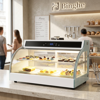 Lemari pajang kue meja lengkung berpendingin dengan pintu geser ganda kaca stainless steel untuk konter roti