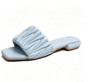 Sandalias Planas con Punta Cuadrada y Diseño Fruncido para Mujer, Pantuflas de Moda, Sandalias de Playa Casuales de Verano con Suela Suave y Cómoda para Damas - Product Image 6
