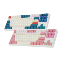 ABKO KN01C Keyboard Gaming Mekanik Cherry 87-Tombol Kabel USB Baru Warna Biru Laut/Pink RGB Backlit 30g/45g Pelat Aluminium TKL