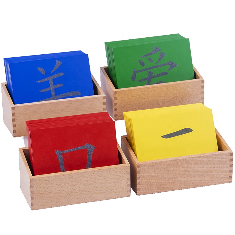 Montessori Toys Wooden Chinese Sand Word Board Pinyin Chinese Character Language Learning Educational Toys Set for Kids