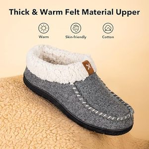 Women's Moccasin <strong>Slippers</strong> Warm Comfy Winter Wool-<strong>felt</strong> Memory Foam Indoor House Shoes - Product Image 2