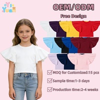 T-shirts à manches courtes évasées à volants de couleur personnalisée pour filles, hauts décontractés à col rond pour enfants de 5 à 14 ans, séchage rapide et respirant pour l'été