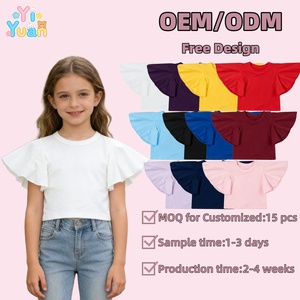 T-shirt bianche <span class=keywords><strong>con</strong></span> <span class=keywords><strong>volant</strong></span> e maniche a campana per bambine 5-14 anni, top casual estivi <span class=keywords><strong>con</strong></span> scollo rotondo, magliette e camicette estive casual per bambini - Product Image 1
