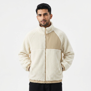 Vêtement d'hiver chaud pour homme, fermeture éclair, polyester, couleur contrastée, logo brodé personnalisé, veste en polaire sherpa, vente en gros du fabricant - Product Image 1