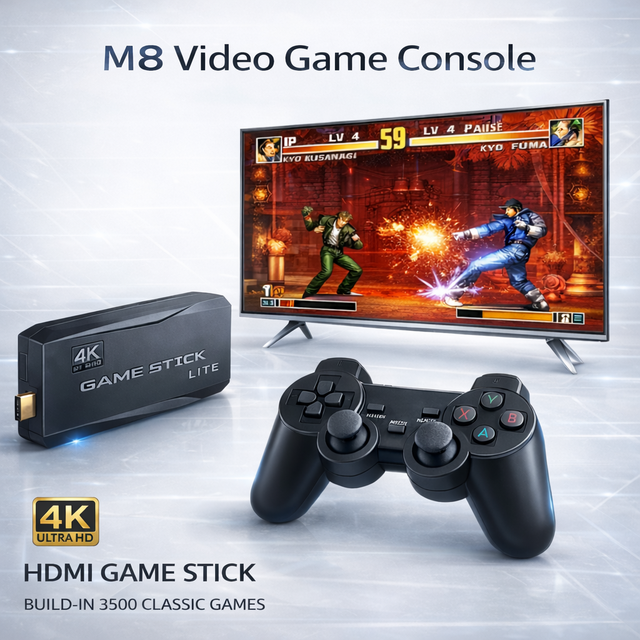 M8 4K Stick 64GB 2.4GHz Wireless Controllers PS2 Retro Compatible TV Game Console 20000 Built-In Multi Player Multi Language