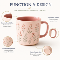 Tasse en porcelaine personnalisée pour commande en gros, motif botanique rose poudré, glaçure intérieure rose brillante, pour café, thé, décoration de cuisine