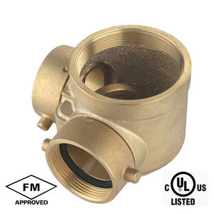 Raccords siamois de haute qualité avec clapet 4 pouces x 2 1/2 pouces x 2 1/2 pouces Str. Corps de sonnette à bascule en laiton, homologué UL/FM - Product Image 2