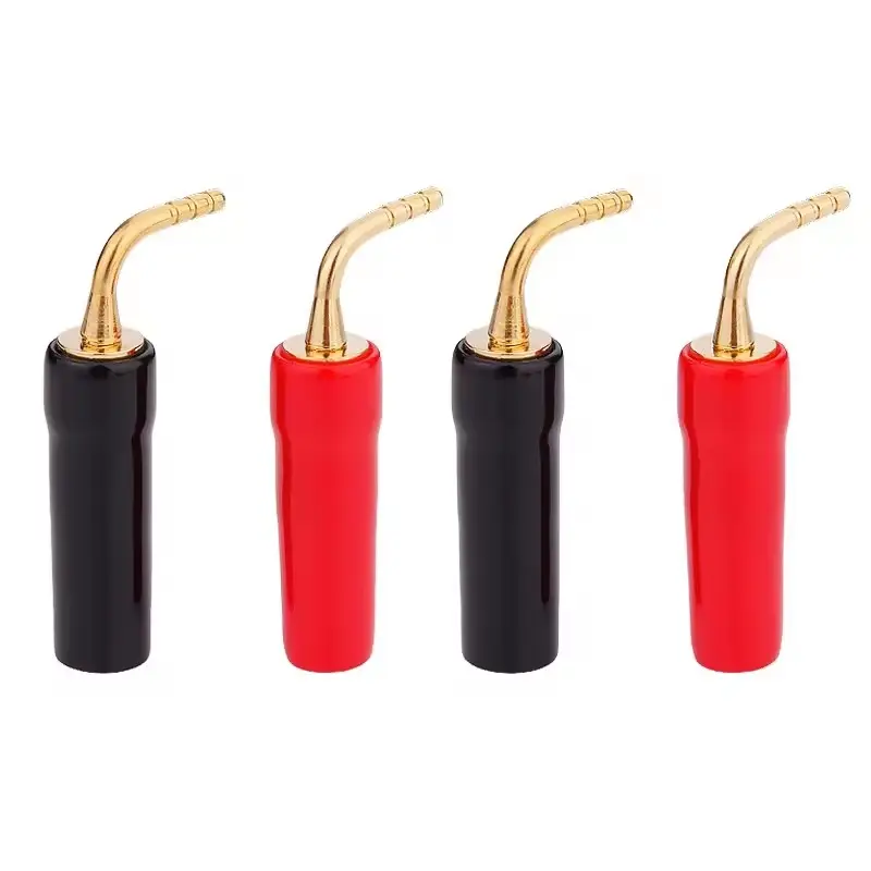 Plugues Banana de cobre banhado a ouro vermelho e preto 2mm, adaptador de alto-falante, fio de áudio, cabo conector, pino dobrado vermelho preto