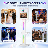 Machine de photomaton carrée de 15,6 pouces avec écran tactile DSLR, impression instantanée, lumière LED RVB et GIF Boomerang pour mariages et événements d'entreprise