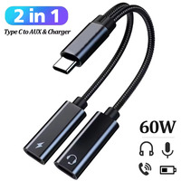 2 IN 1 USB Typ C bis 3,5mm AUX-Buchse Aux Audio-Kopfhörer adapter Splitter 60W Schnell lade konverter