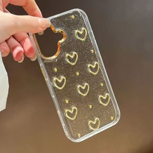 Nouvelle coque pour iPhone 16 Pro Max 13 14 15 avec cadre métallique brillant et dos transparent, ornée de petites fleurs en perles dorées faites à la main - Product Image 1