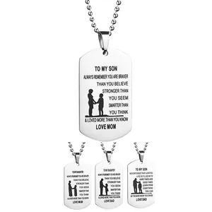 TO MY SON Stainless Steel Pendant Necklaces Engrave Name Love Dad/Mum Necklaces Customized Logo Je welry