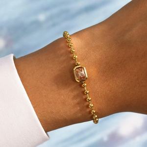 Trendy Geometric Pattern Chain Link <b>Bracelet</b> Jewelry 18K Gold Plated Stainless Steel Non Tarnish Square Zircon <b>Bead</b> <b>Bracelets</b> - Product Image 3