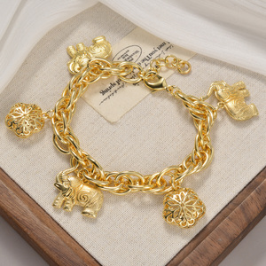 Zeadear fashion fine wholesale <b>copper</b> openwork floral charm carved elephant shiny chunky 18k gold plated bracelet for women - Product Image 4