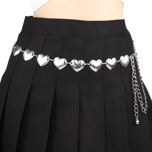 โซ่คาดเอวรูปหัวใจ สไตล์พังก์ สำหรับงานปาร์ตี้ เครื่องประดับแฟชั่น โลหะผสมสังกะสี สีเงิน ดีไซน์แบบพันรอบเส้นเดียว - Product Image 1