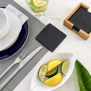 Juego de Posavasos de Pizarra Negra Dormake DM-SC, Portavasos para 4 Tazas, Ecológico, Moderno, Tamaño Personalizable, para Mesa de Centro, Cocina, Hogar, Láser - Product Image 2