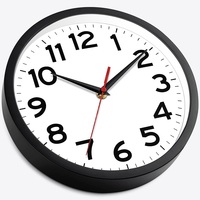 Jam Dinding Plastik Murah Bingkai Hitam Dial Putih 10 Inch Senyap Modern Klasik Quartz Bulat Jam Kustom