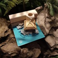 Modèle miniature de bâtiment en papier 3D sculpté au laser fait main, art populaire, bloc-notes créatif, ornement de bureau, coffret cadeau