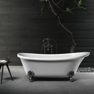 Custom Size Bathtub Luxury Bathroom Freestanding Artificial White Acrylic Solid Surface Bath Tub Bathtub