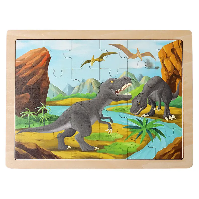 Wholesale 24pcs Children Wooden Puzzle Toy Big Size Kids Early Education Animals Dinosaur Cognitive Wooden Educational Toy