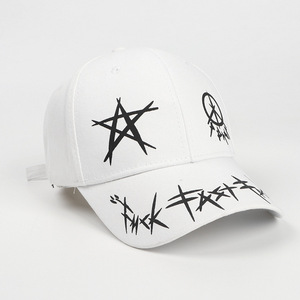 LUELAN <b>Baseball</b> <b>Cap</b> Unisex 100% Cotton Canvas <b>Black</b> White Contrast Color Pentagram Graffiti Print Spring Summer Fashion - Product Image 3