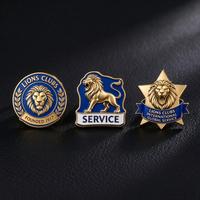 Pins de revers personnalisés Lions Club en alliage de zinc, émail dur, relief 3D, personnalisables, faible MOQ, badge métallique, prix d'usine en gros