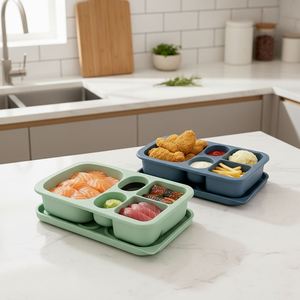 Boîte à lunch en silicone durable à 5 compartiments, anti-fuite, personnalisée, nouvelle, pour les repas et les collations, passe au micro-ondes et au lave-vaisselle - Product Image 2