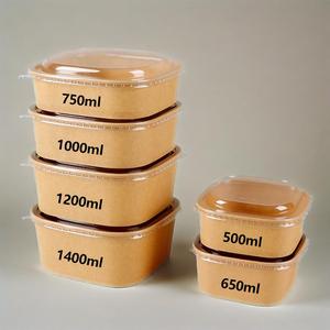 Vente en gros de gobelets en papier kraft rectangulaires de qualité alimentaire 500ml 650ml 1000ml récipient pour salade gobelet en papier rapide avec couvercle - Product Image 2