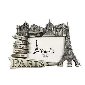 Custom Manufacturer Souvenir Photo Frame Antique Silver Gold Metal with Glass and Alloy for Wedding Features Eiffel Tower