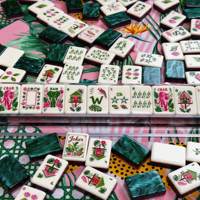 Tropischer Strand Grünes Amerikanisches Mahjong-Set 160 Stück Acryl, Dschungel-Joker Graviert, mit Matte als Geschenk
