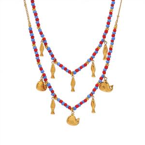 Collares de Cuentas Coloridas de Moda con Colgante para Mujer, Estilo Boho, Chapados en Oro de 14k, Acero Inoxidable 316L PVD - Product Image 4