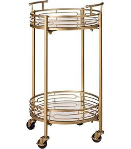 Chariot à boissons et à vin en fer de luxe à 2 niveaux avec un design contemporain, 4 roues, durable, montage facile pour l'utilisation dans les hôtels et les restaurants - Product Image 2