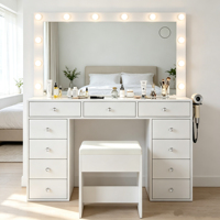 Coiffeuse de chambre moderne avec éclairage LED, 13 tiroirs de rangement, panneau MDF, assemblée