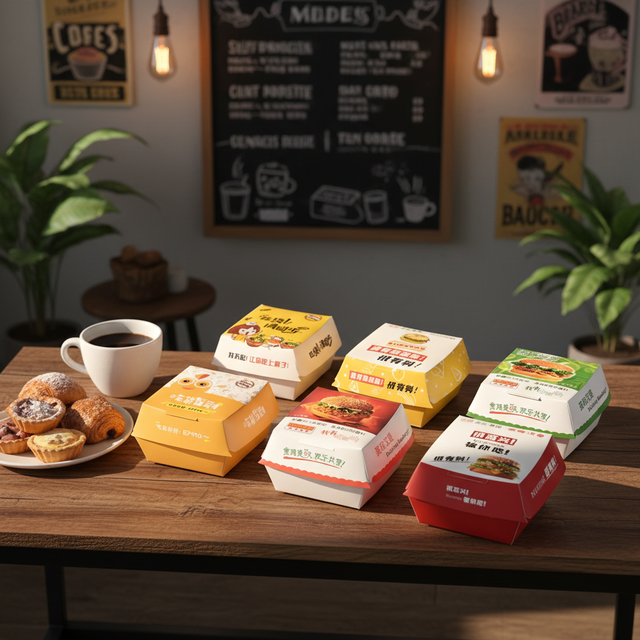 OEM Custom Shape Food Catering Paper Packaging Burger Fry Box Paper Bowl Paper Bag Set Portable Take Out Containers