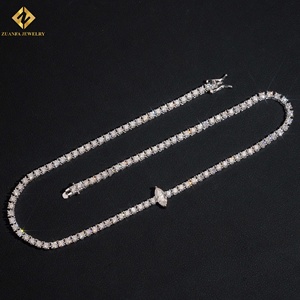 Women's 925 Silver Rhodium Plated Diamond <b>Necklace</b> Marquise Cut 3mm Moissanite Tennis <b>Chain</b> - Product Image 4