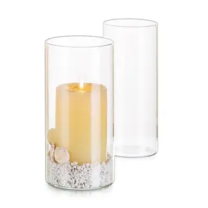 Wholesale Cheap Heat Resistant Borosilicate Glass Cylinder Tube Glass Candle Holder For Pillar Candles For Home Decoration