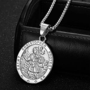 St Christopher Men's Stainless Steel Pendant Necklace <b>Titanium</b> Steel Religious Charm Everyday Wear - Product Image 3