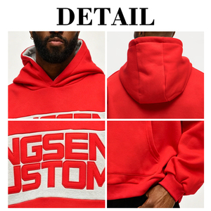 KingSen Sweat à capuche épais en molleton de coton doublé, style vintage color block, imprimé 3D en relief, décontracté, coupe ample, mode urbaine - Product Image 6