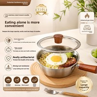 Casserole à nouilles instantanées en acier inoxydable 316, qualité alimentaire, multi-usage, mini casserole avec couvercle en verre et poignée en bois, compatible gaz et induction