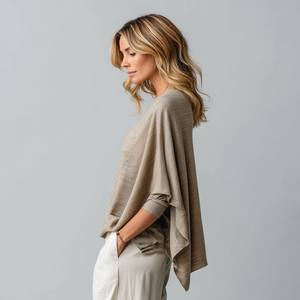 Pull <span class=keywords><strong>Poncho</strong></span> en laine mérinos asymétrique pour femmes coupe ample brodé en tricot Cape en fourrure Long T-Shirt imprimé motif décontracté hiver - Product Image 5