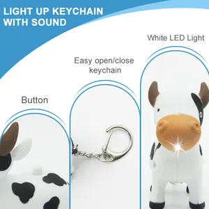 Gantungan kunci led personal, gantungan kunci kartun bersinar suara sapi kecil lucu, hadiah kreatif