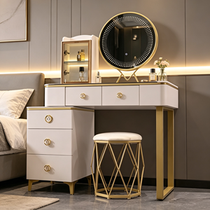 Modern Makeup Vanity <b>With</b> Lighted Mirror Storage <b>Drawers</b> Bedroom <b>Dressing</b> <b>Table</b> <b>With</b> Stool - Product Image 2