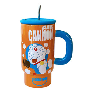 Zuo Mu Doraemon Ceramic <b>Cup</b> with Lid and Handle Large Capacity <b>Insulated</b> Straw <b>Cup</b> First-class Quality for Gift Spring 2025 - Product Image 3