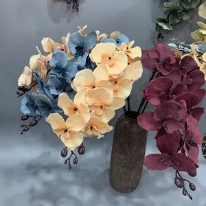 China Fleurs Artificielles 9 Heads Phalaenopsis Artificial Butterfly Orchid Flower Single Stems Brown Blue Orchid For Decoration