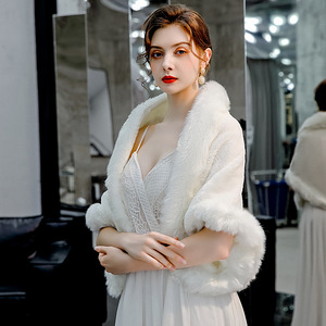 S4341F nuovo abito <span class=keywords><strong>da</strong></span> sposa ispessito caldo mantello damigella d'onore scialli bianchi per le donne invernali - Product Image 3