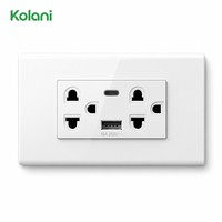 Prise murale universelle avec USB-A Type-C à charge rapide, 120 modules verticaux 6 trous 16A 250V pour hôtel, appartement et bureau