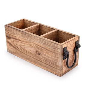 Organizador de Cubiertos Cuadrado de Madera de Mango Estilo Americano, Multifuncional, <span class=keywords><strong>para</strong></span> Encimera, <span class=keywords><strong>para</strong></span> Cubertería, Tenedores, Cucharas, Espátulas, 3 Compartimentos - Product Image 2
